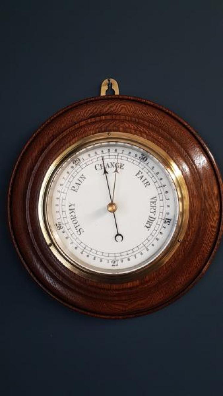 Turned Oak Aneroid Barometer  - Image 1