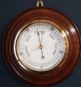 Turned Oak Aneroid Barometer 