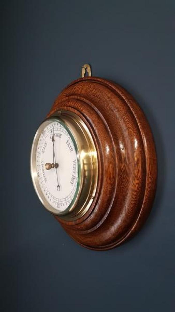 Turned Oak Aneroid Barometer  - Image 3