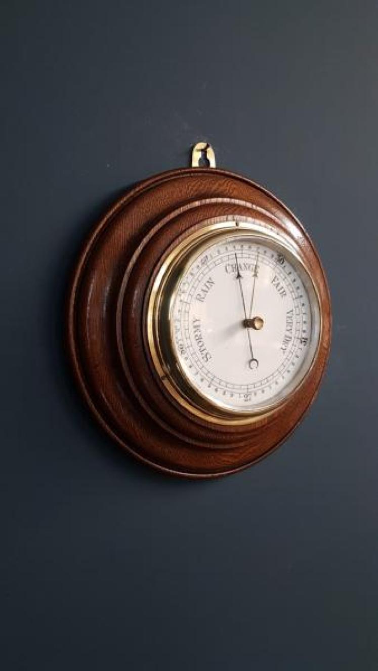 Turned Oak Aneroid Barometer  - Image 4