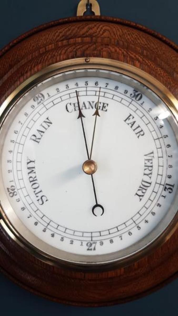 Turned Oak Aneroid Barometer  - Image 5
