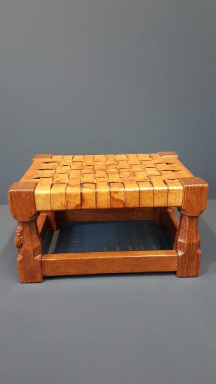 Rare 1940's Mouseman Foot Stool - Image 6