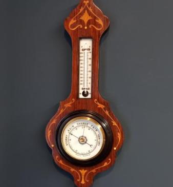 Small Victorian Rosewood Inlaid Banjo Barometer