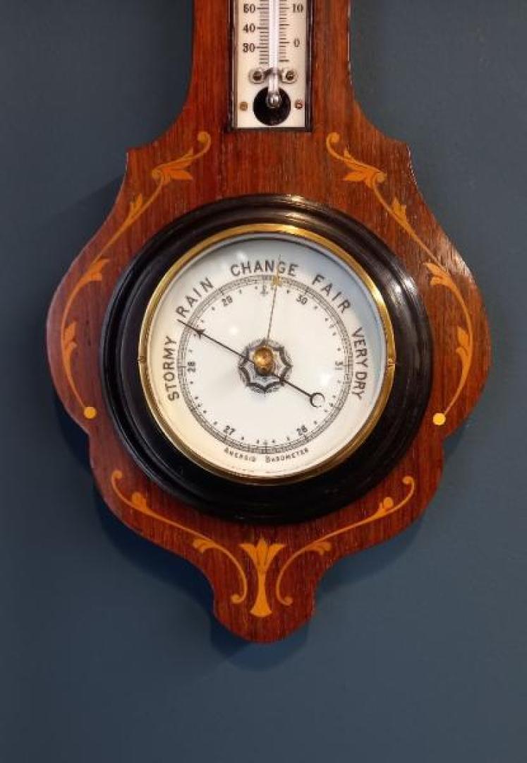 Small Victorian Rosewood Inlaid Banjo Barometer - Image 2