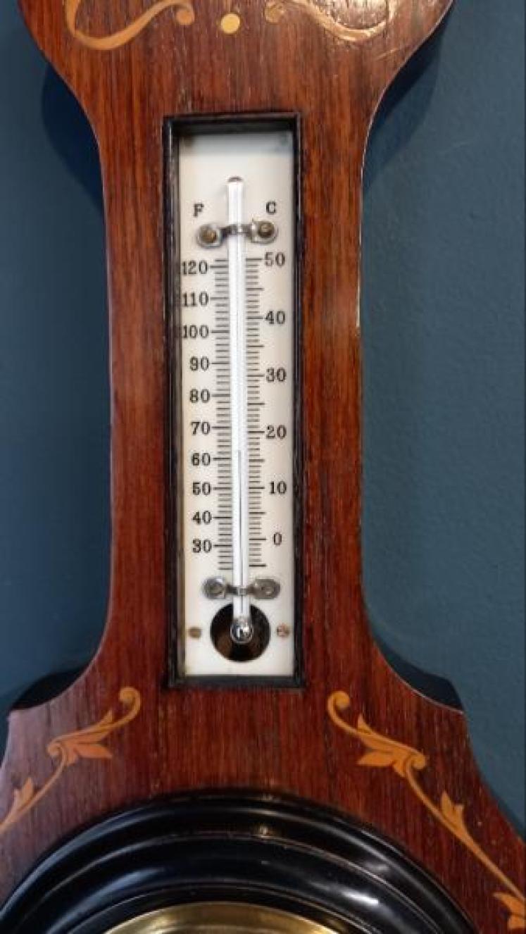 Small Victorian Rosewood Inlaid Banjo Barometer - Image 3