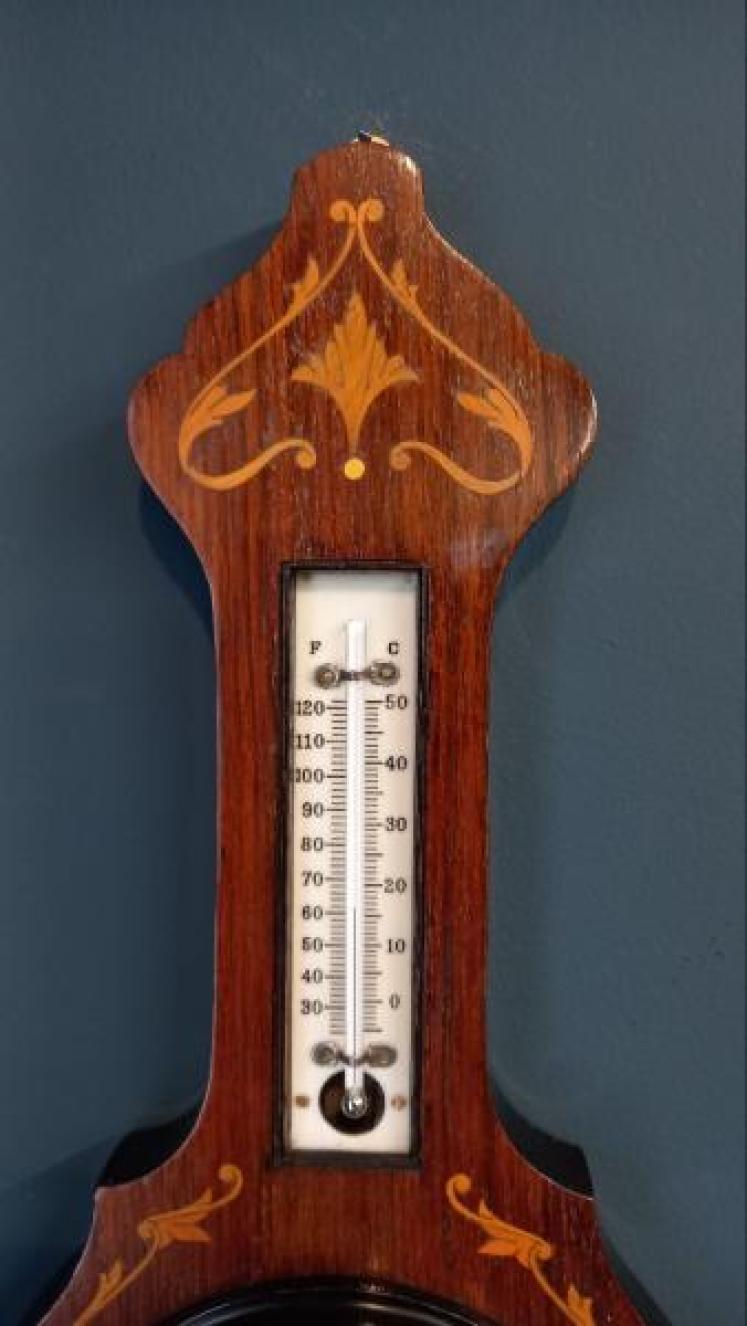 Small Victorian Rosewood Inlaid Banjo Barometer - Image 4