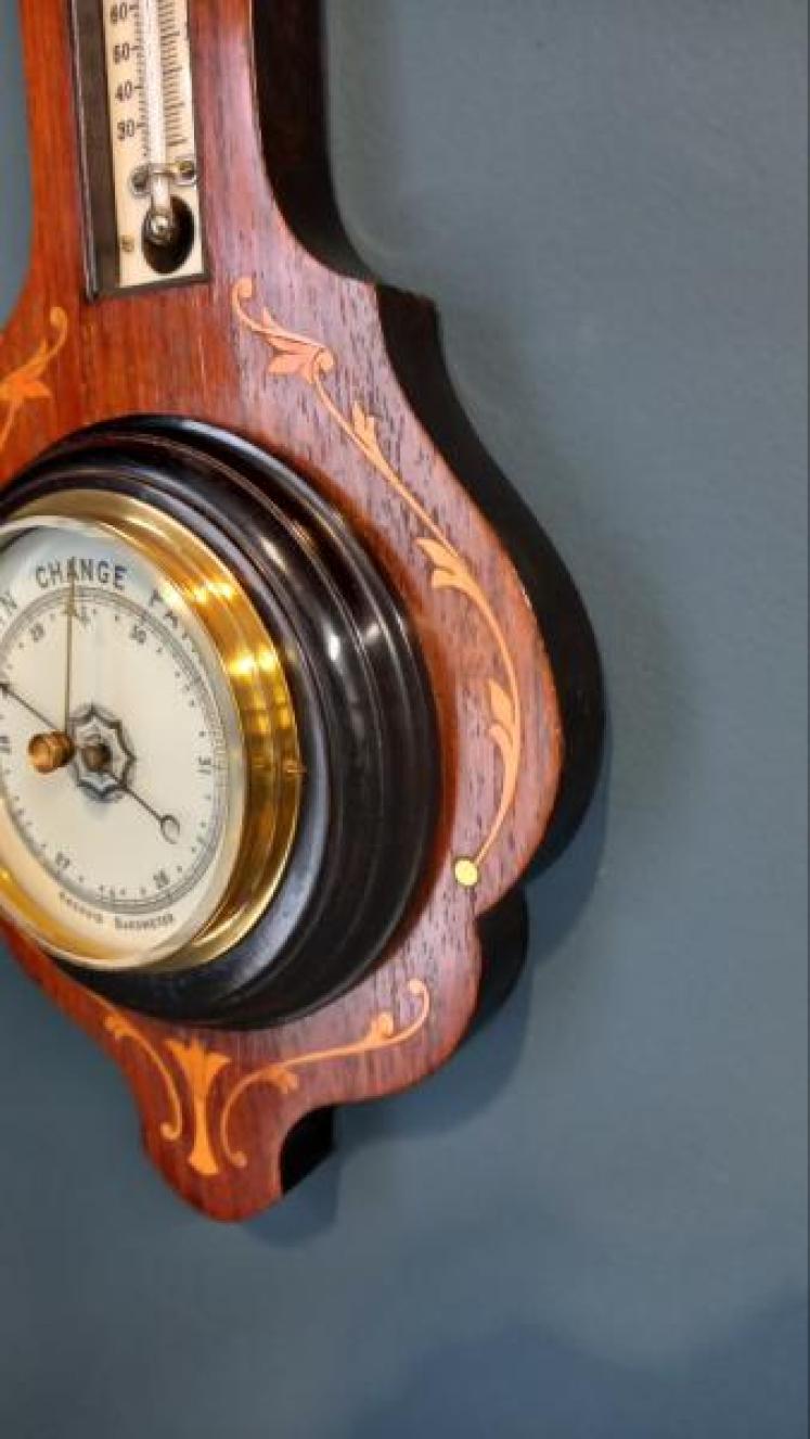 Small Victorian Rosewood Inlaid Banjo Barometer - Image 6