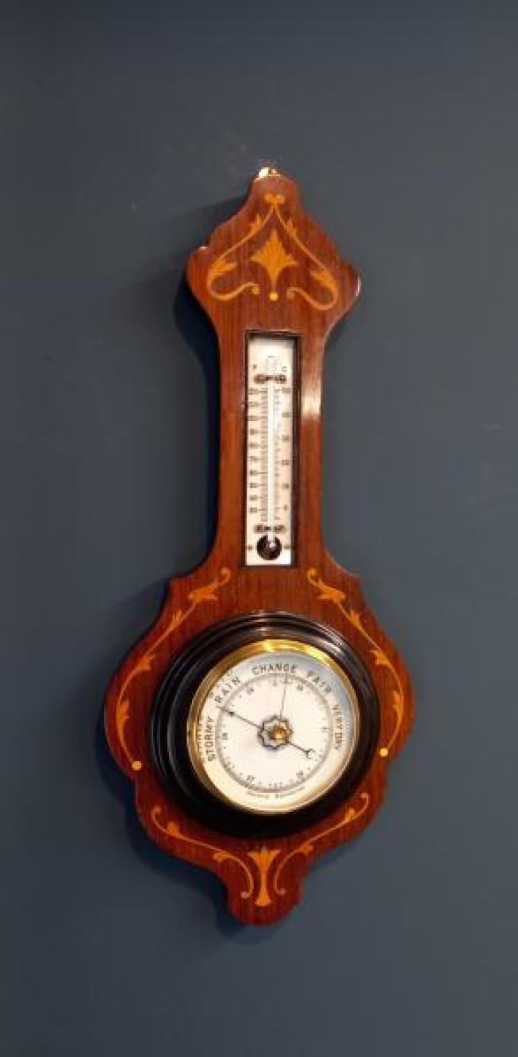 Small Victorian Rosewood Inlaid Banjo Barometer - Image 7