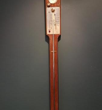 Edwardian Inlaid Stick Barometer with Hygrometer