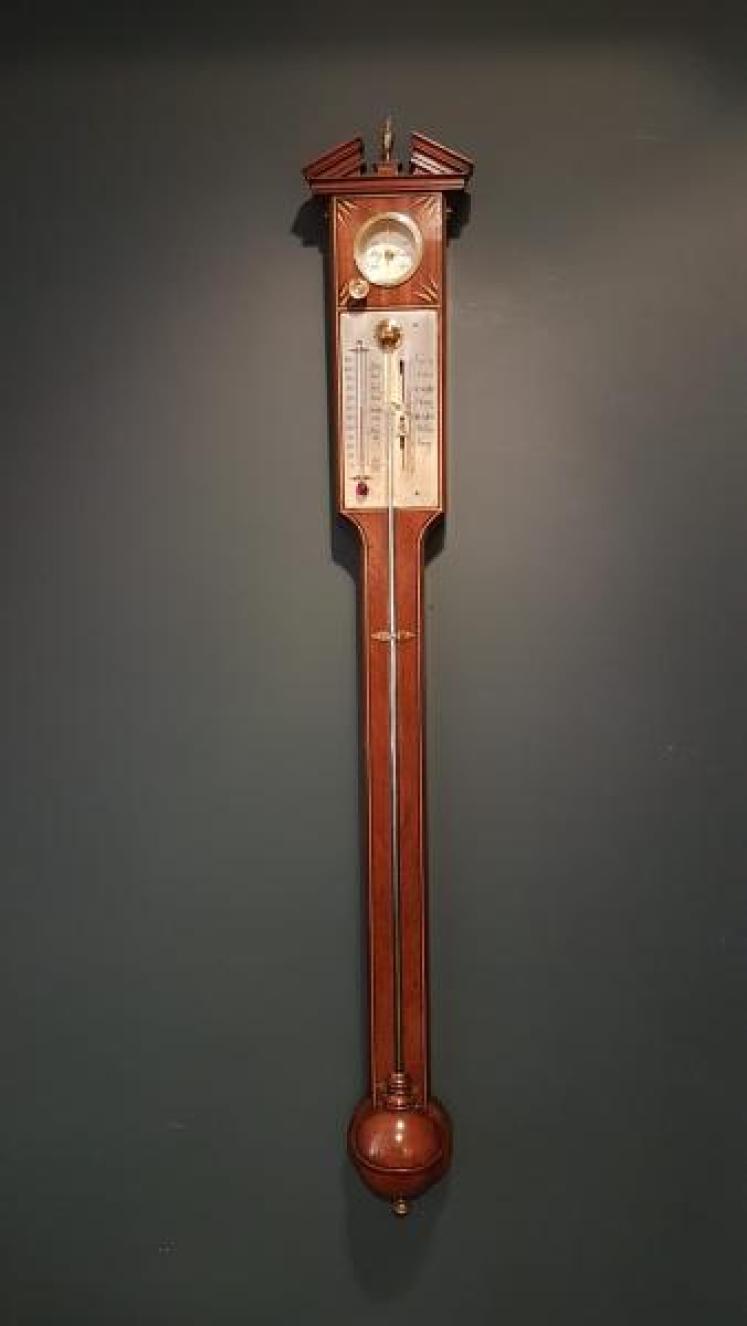 Edwardian Inlaid Stick Barometer with Hygrometer - Image 1
