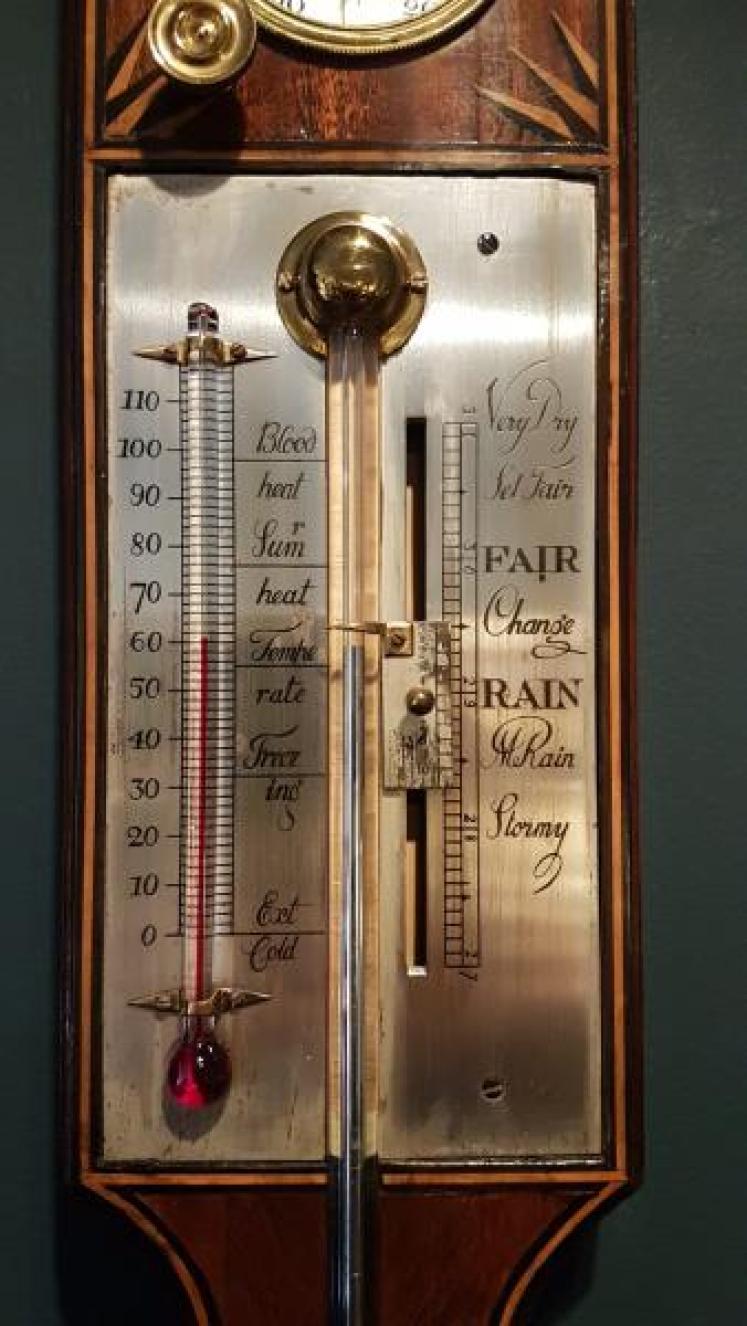 Edwardian Inlaid Stick Barometer with Hygrometer - Image 4