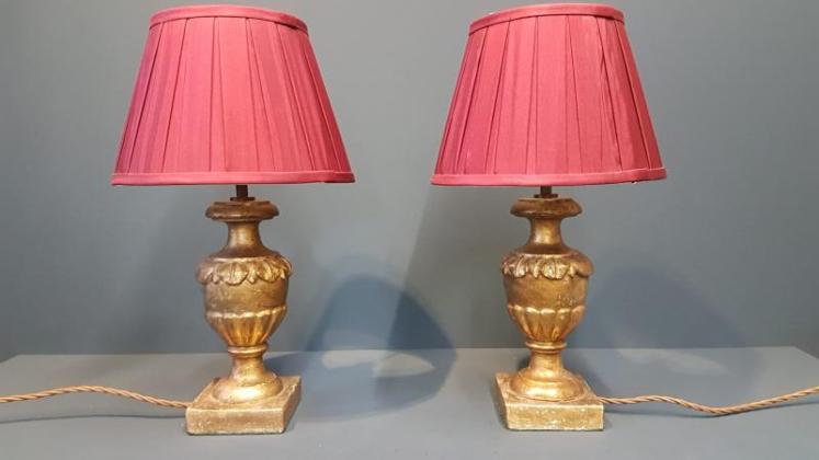 Pair of Timber Gilt Edwardian Table Lamps - Image 1
