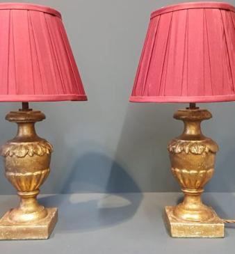 Pair of Timber Gilt Edwardian Table Lamps