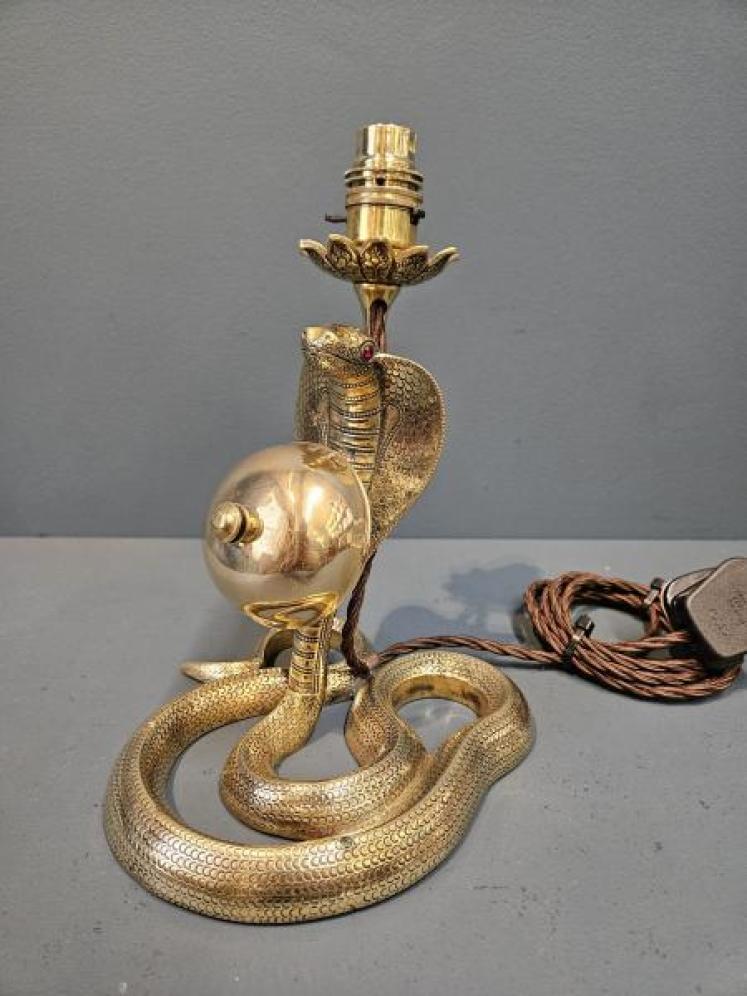 Unusual Edwardian Serpent Table Lamp and Counter Bell - Image 1