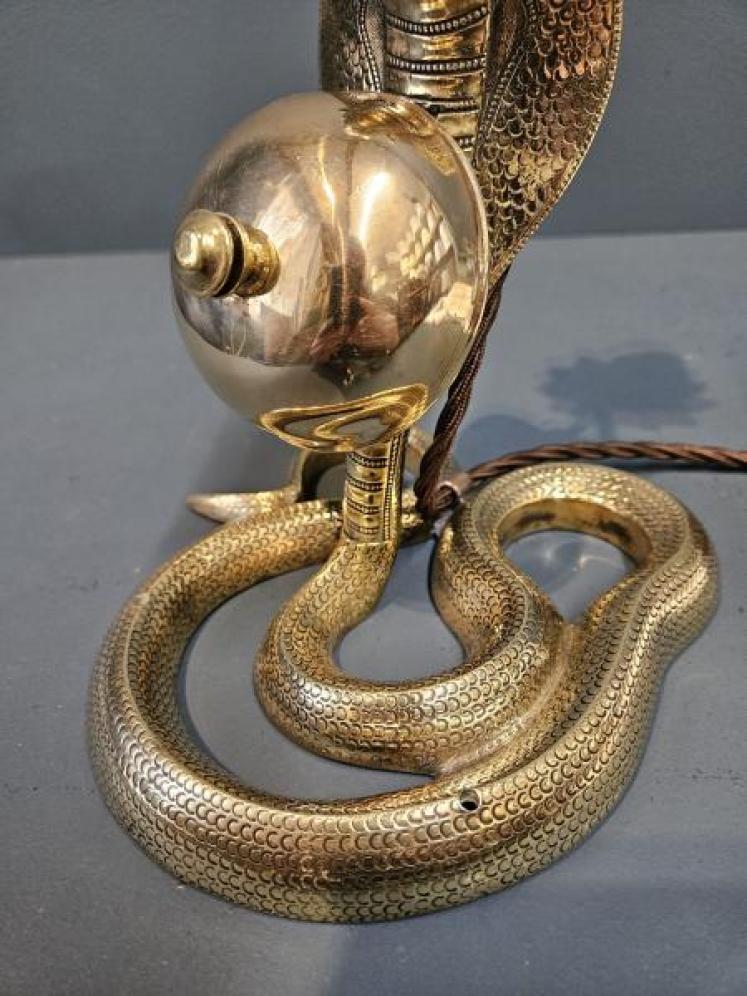 Unusual Edwardian Serpent Table Lamp and Counter Bell - Image 3