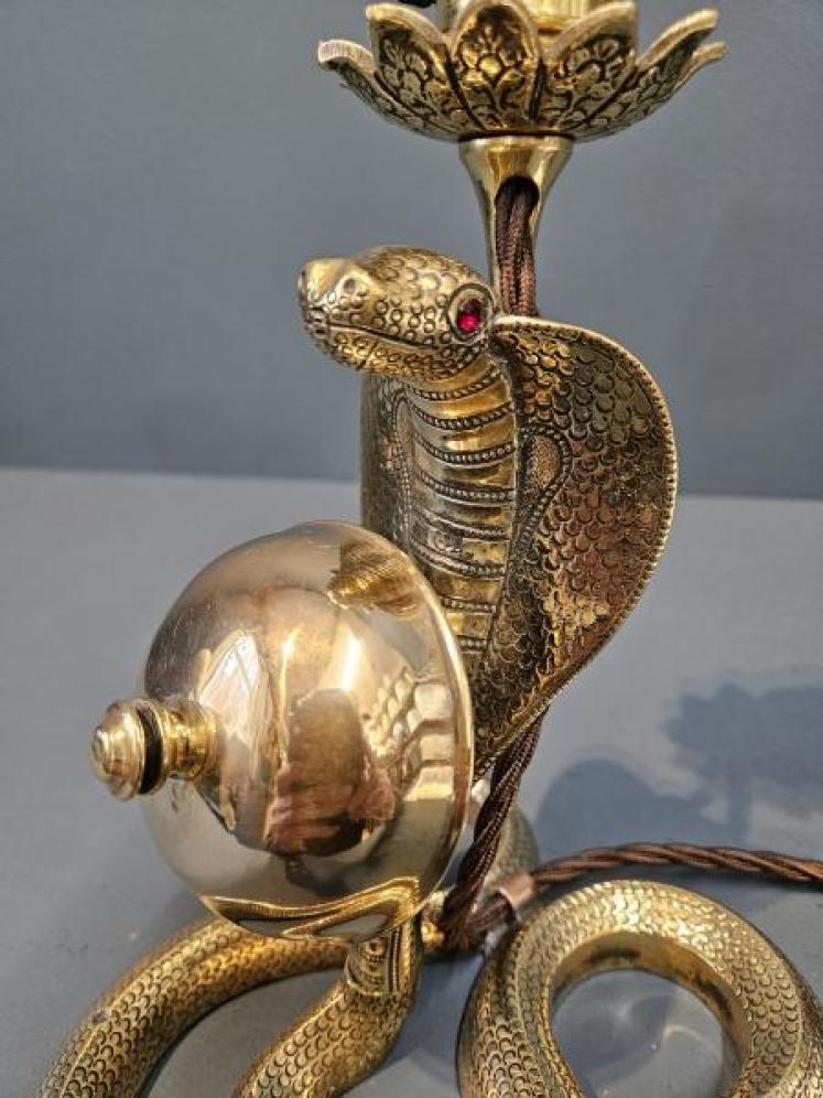 Unusual Edwardian Serpent Table Lamp and Counter Bell - Image 4