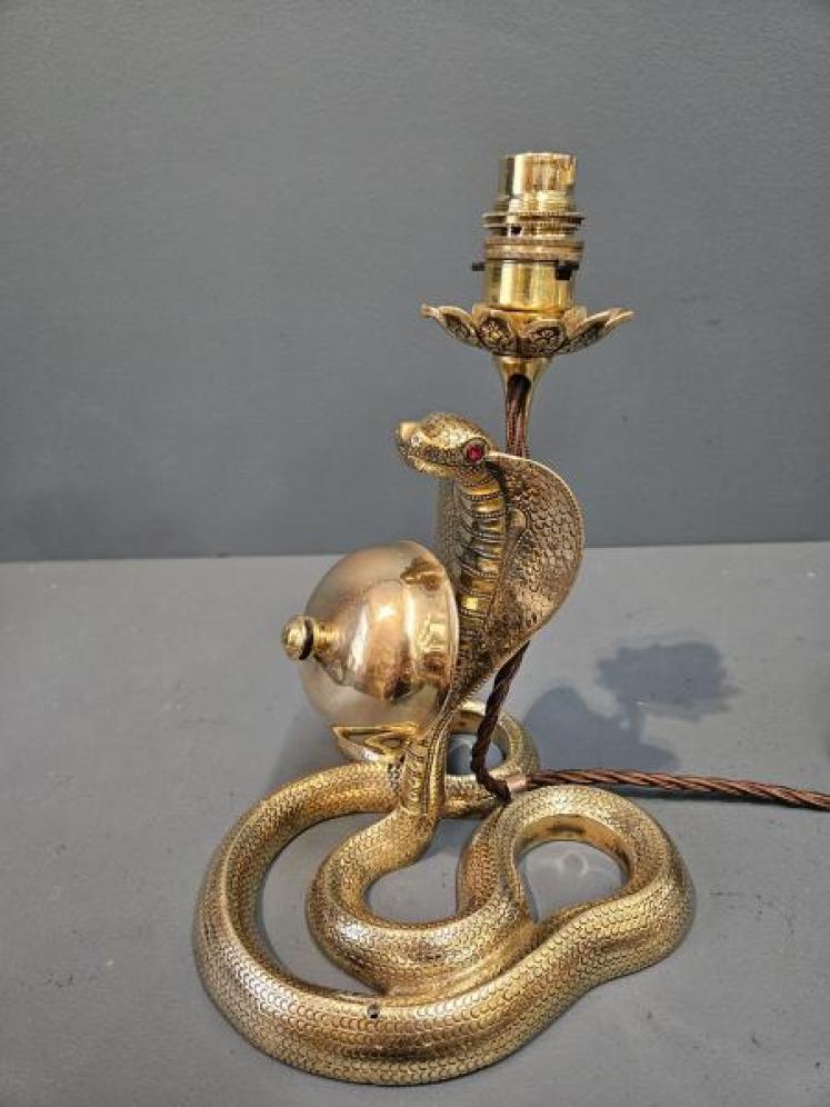 Unusual Edwardian Serpent Table Lamp and Counter Bell - Image 6