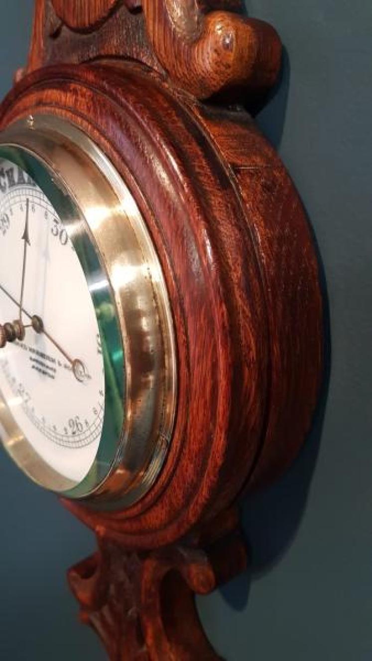 Small Victorian Carved Oak Preston Banjo Barometer - Image 5