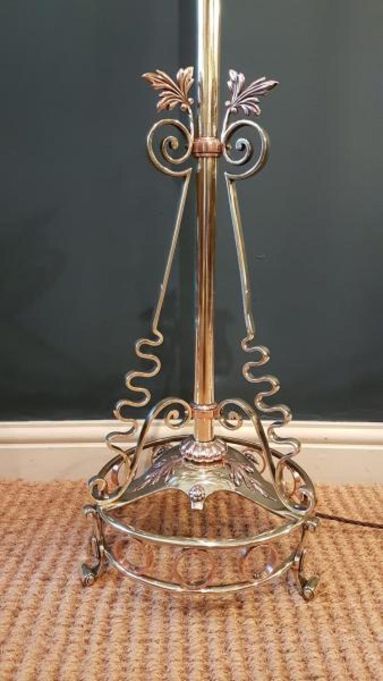 Edwardian Brass and Copper Trimmed Lamp Standard - Image 4