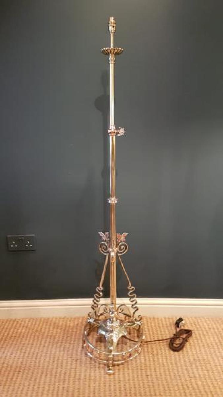 Edwardian Brass and Copper Trimmed Lamp Standard - Image 6