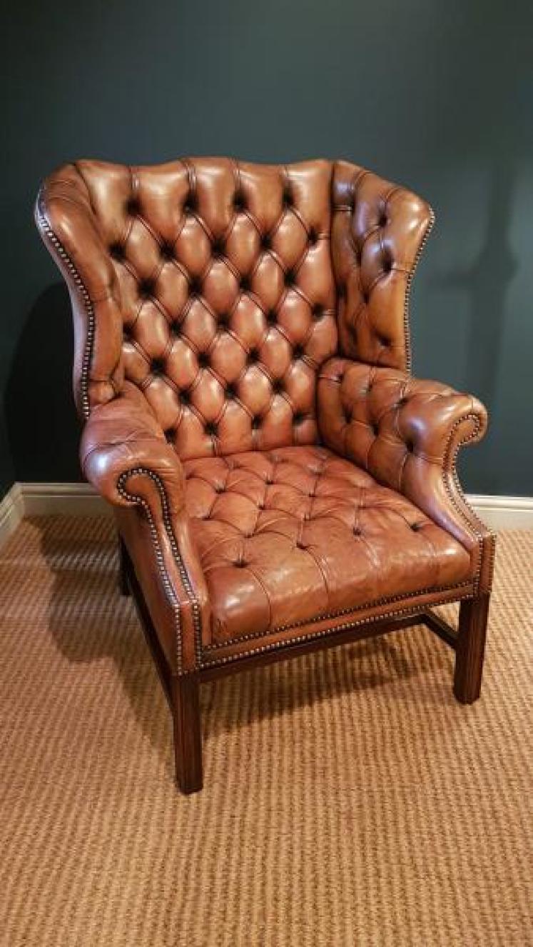 Superb 1920's Leather Wing Back Arm Chair - Image 1