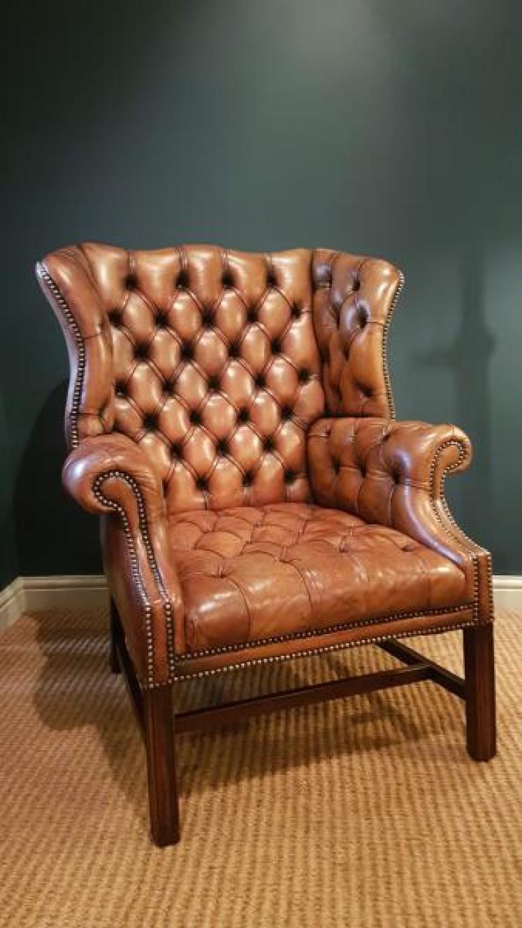 Superb 1920's Leather Wing Back Arm Chair - Image 2