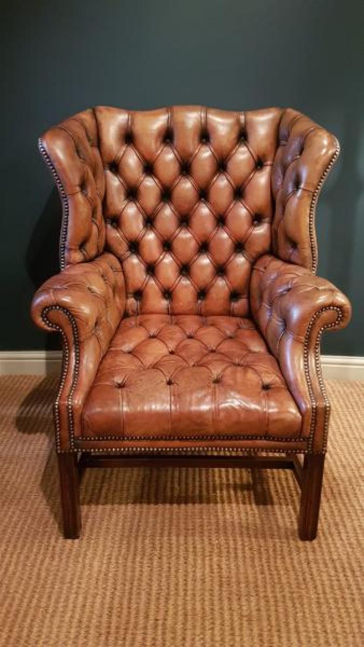 Superb 1920's Leather Wing Back Arm Chair - Image 3