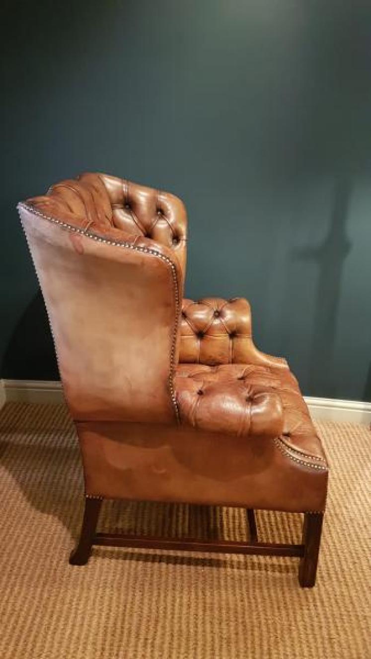 Superb 1920's Leather Wing Back Arm Chair - Image 5
