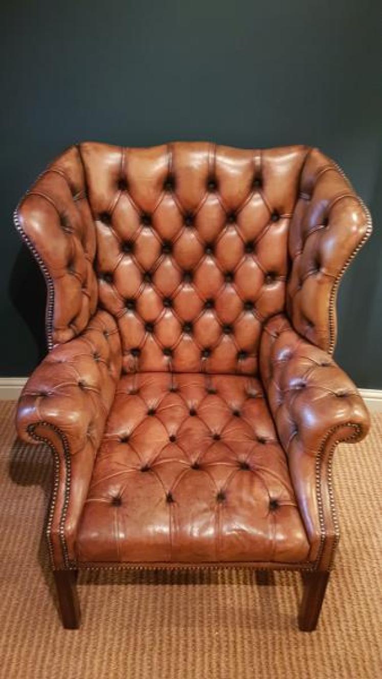 Superb 1920's Leather Wing Back Arm Chair - Image 7