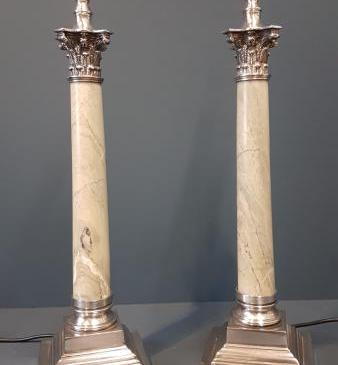 Pair of 1920's Marble Column Table Lamps