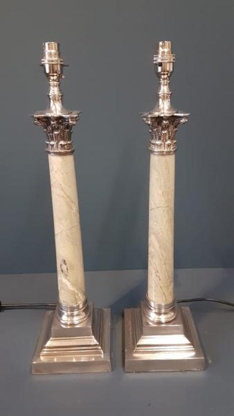Pair of 1920's Marble Column Table Lamps - Image 2