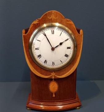 Edwardian Sheraton Garland Inlaid Mantel Clock