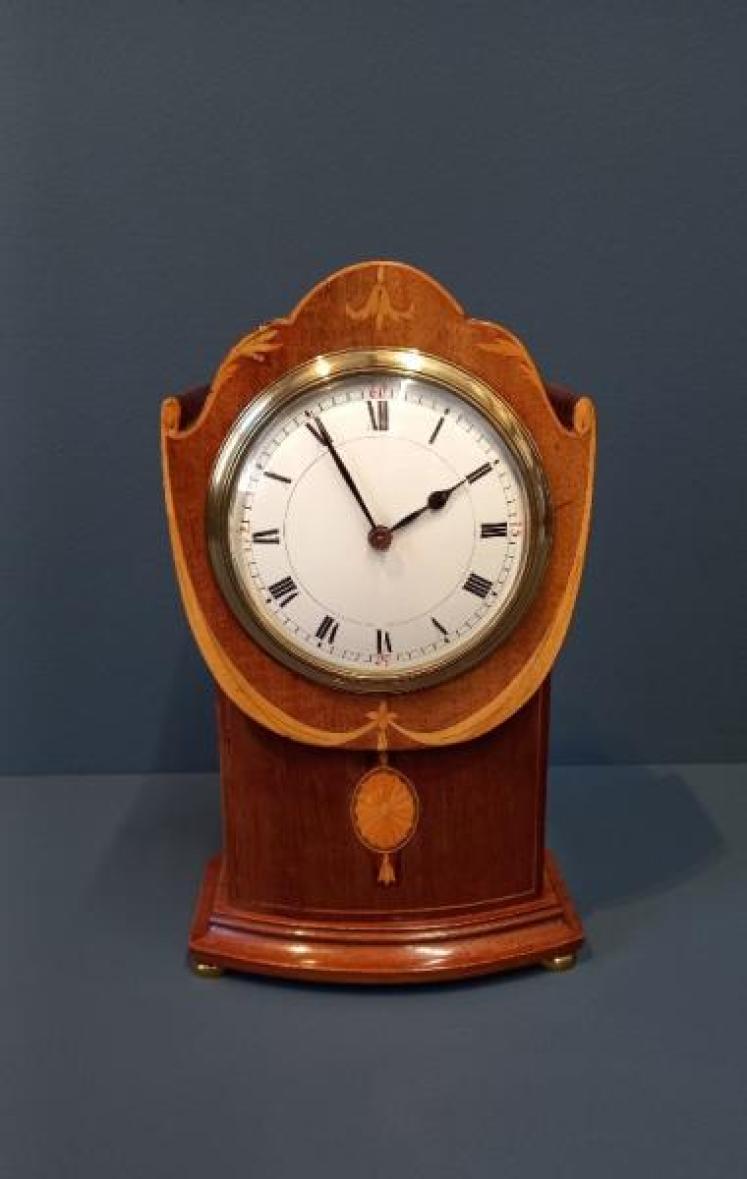 Edwardian Sheraton Garland Inlaid Mantel Clock - Image 1