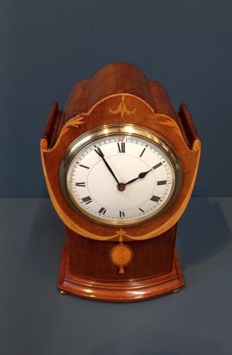 Edwardian Sheraton Garland Inlaid Mantel Clock - Image 2