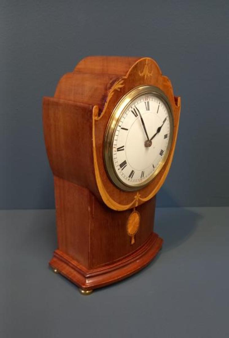 Edwardian Sheraton Garland Inlaid Mantel Clock - Image 7