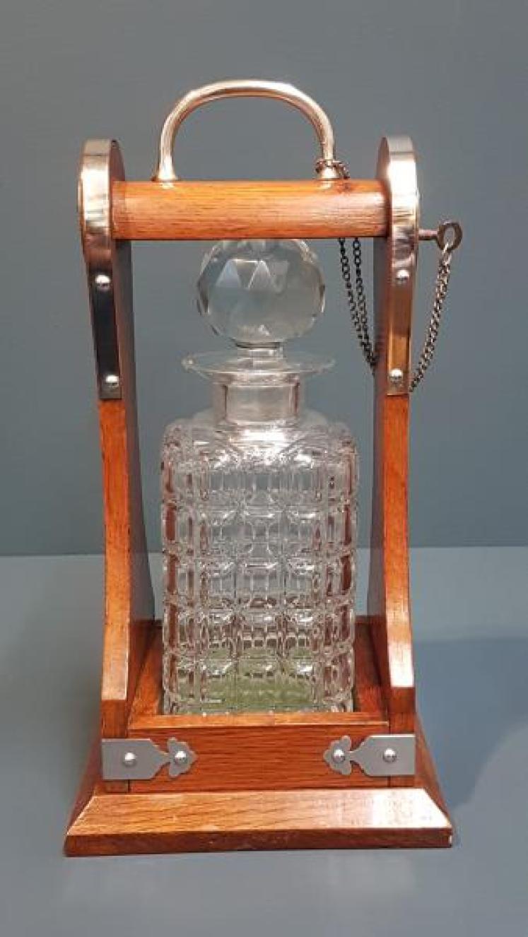 Victorian Oak and Silver Plated Tantalus - Image 1