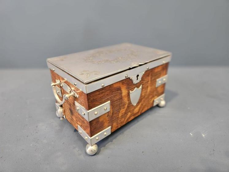 Victorian Oak and Silver Plated Tea Caddy - Image 2