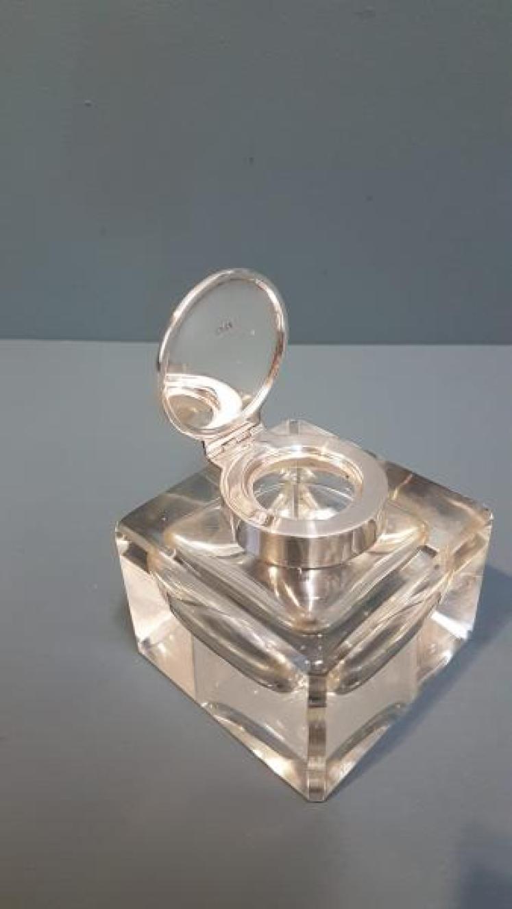 Large Edwardian Silver Top Ink Well - Image 3