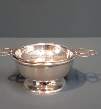 Silver Tea Strainer and Stand