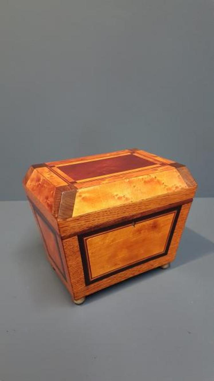 Regency Oak, Satinwood and Mahogany Tea Caddy - Image 1