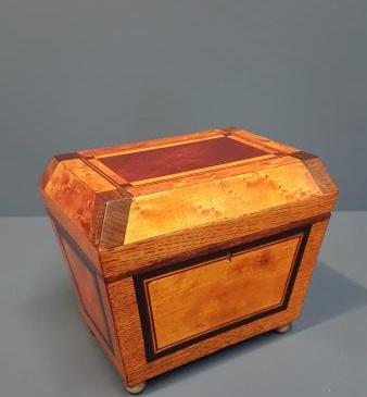 Regency Oak, Satinwood and Mahogany Tea Caddy