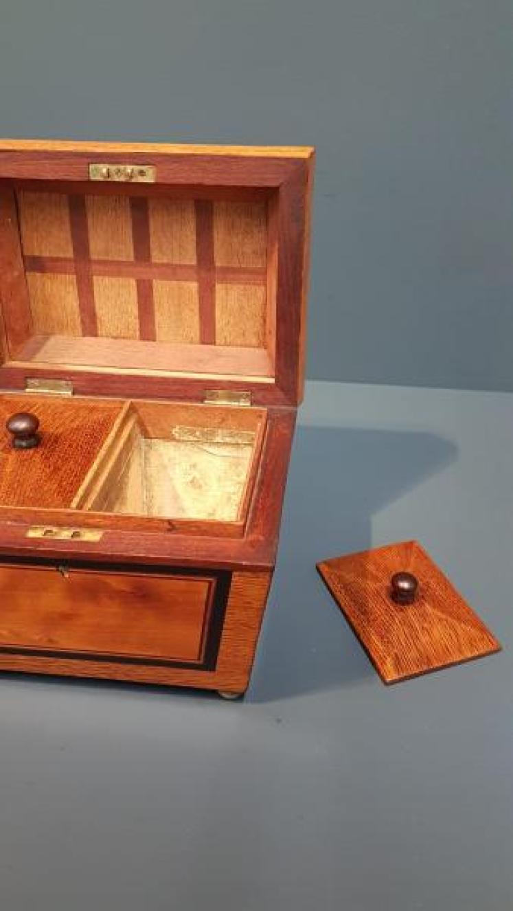 Regency Oak, Satinwood and Mahogany Tea Caddy - Image 5