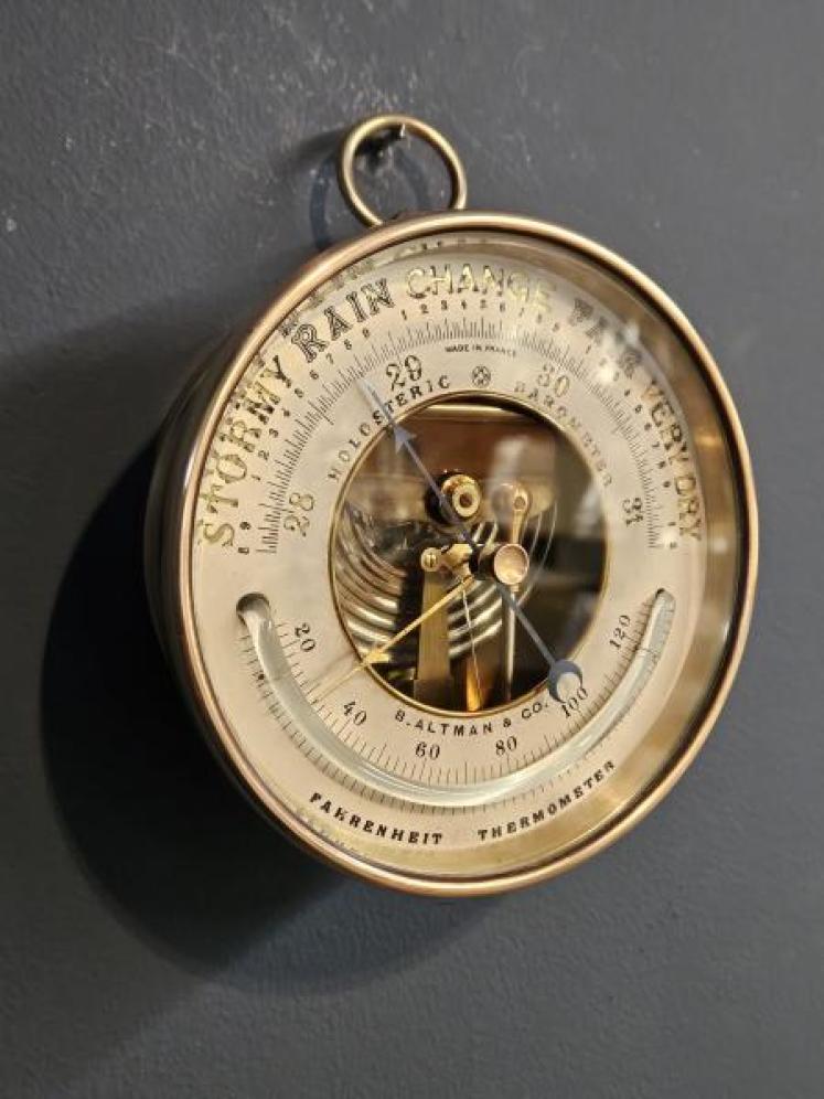 Victorian Marine Barometer with Crescent Thermometer - Image 3