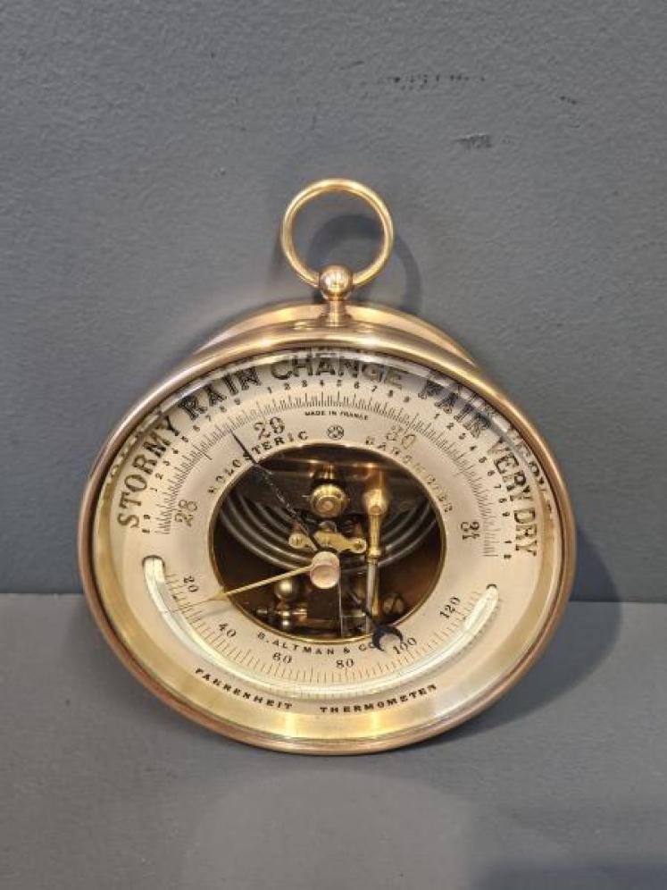 Victorian Marine Barometer with Crescent Thermometer - Image 4
