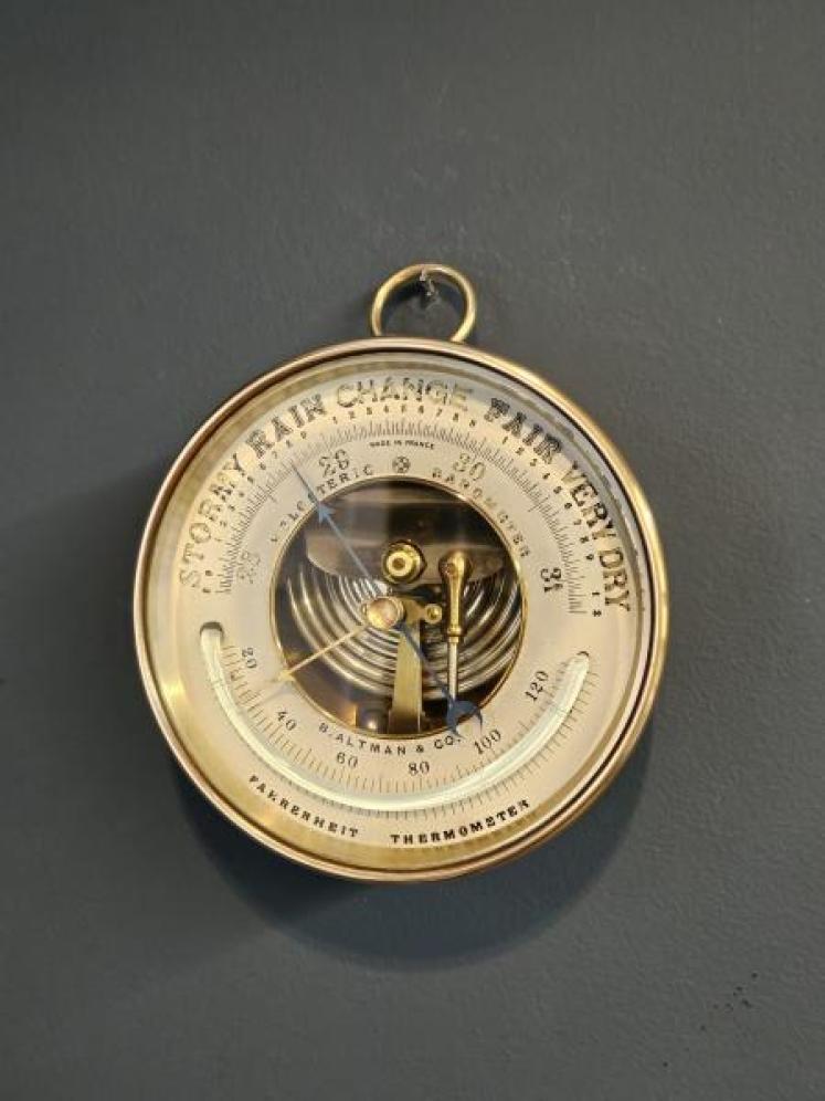 Victorian Marine Barometer with Crescent Thermometer - Image 6