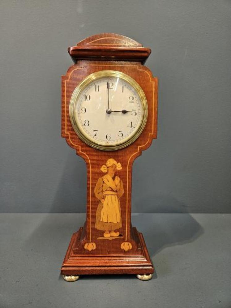 Edwardian Dutch Girl Inlaid Mantel Clock - Image 1