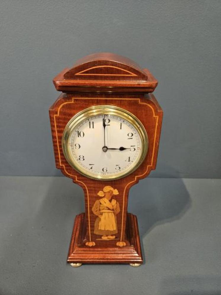 Edwardian Dutch Girl Inlaid Mantel Clock - Image 5