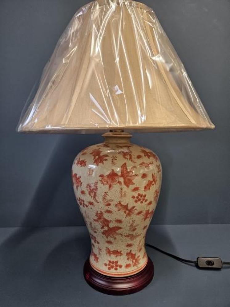 Oriental Porcelain Hand Decorated Lamp and Shade - Image 1