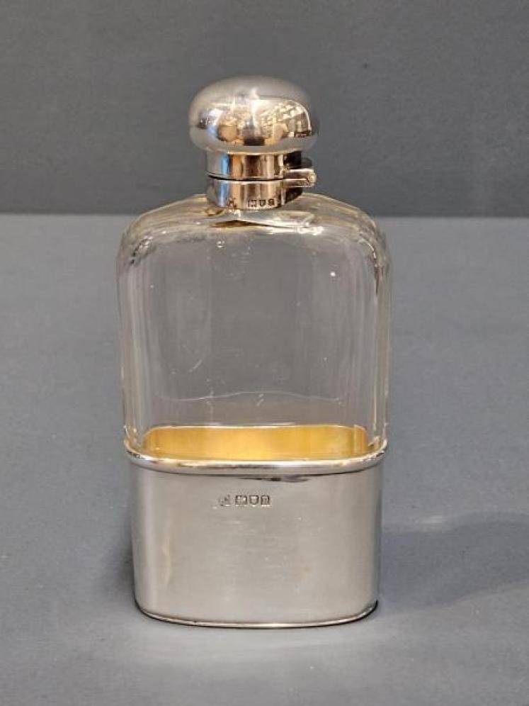 Victorian Silver and Faceted Crystal Hip Flask - Image 1