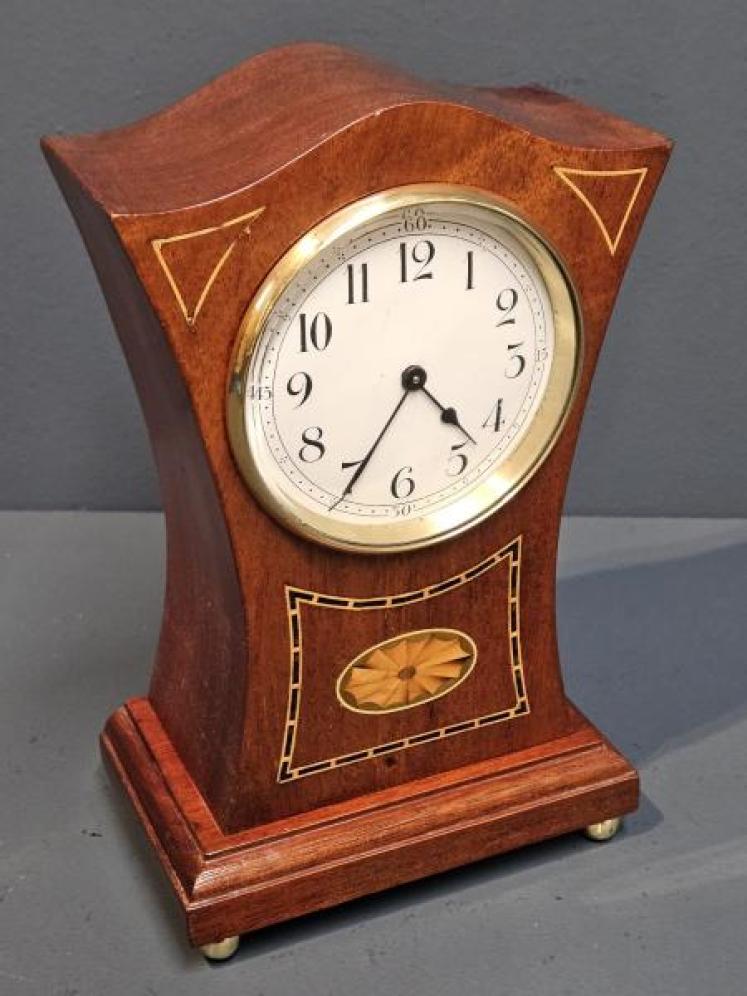 Edwardian Flared Top Inlaid Mantel Clock - Image 3